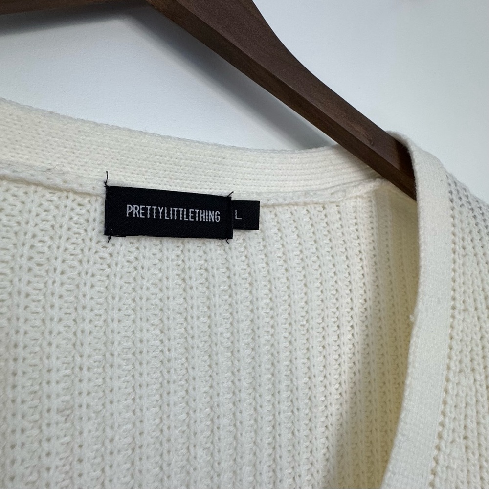 Large PrettyLittleThing White and Pink Sleeve Colorblock Button-Up Cardigan Cozy - Picture 6 of 12